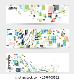 Square pixel multicolored mosaic on white. Transparent overlapping squatters create movement effect. Colorful dynamic geometry. Sport background.