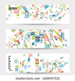 Square pixel multicolored mosaic on white. Transparent overlapping squatters create movement effect. Colorful dynamic geometry. Sport background.