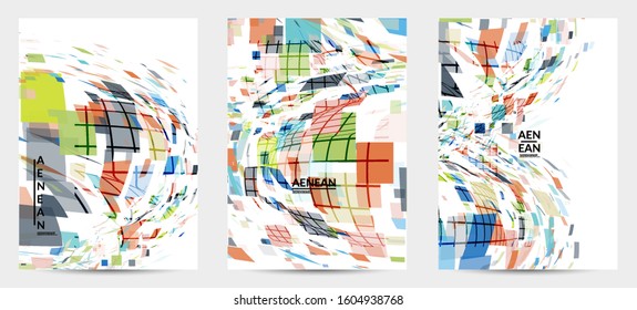 Square pixel multicolored mosaic on white. Transparent overlapping squatters create movement effect. Colorful dynamic geometry. Sport background.
