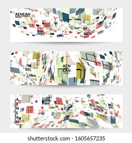 Square pixel multicolored mosaic on white. Transparent overlapping squatters create movement effect. Colorful dynamic geometry. Sport background.
