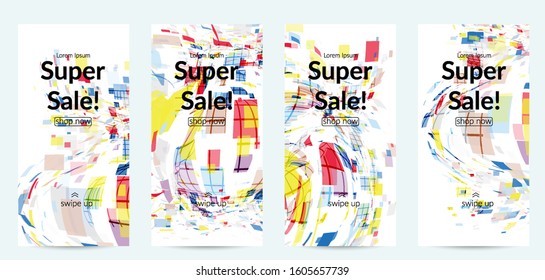 Square pixel multicolored mosaic on white. Transparent overlapping squatters create movement effect. Colorful dynamic geometry. Sport background.