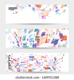 Square pixel multicolored mosaic on white. Transparent overlapping squatters create movement effect. Colorful dynamic geometry. Sport background.