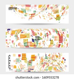 Square pixel multicolored mosaic on white. Transparent overlapping squatters create movement effect. Colorful dynamic geometry. Sport background.