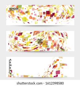 Square pixel multicolored mosaic on white. Transparent overlapping squatters create movement effect. Colorful dynamic geometry. Sport background.