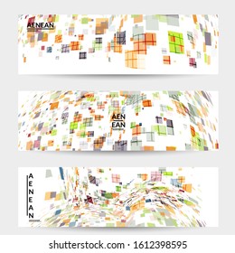 Square pixel multicolored mosaic on white. Transparent overlapping squatters create movement effect. Colorful dynamic geometry. Sport background.