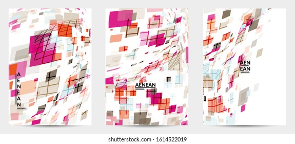 Square pixel multicolored mosaic on white. Transparent overlapping squatters create movement effect. Colorful dynamic geometry. Sport background.