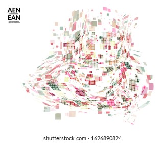 Square pixel multicolored mosaic on white. Transparent overlapping squatters create movement effect. Colorful dynamic geometry. Sport background.