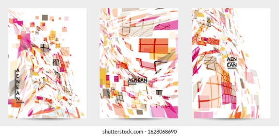Square pixel multicolored mosaic on white. Transparent overlapping squatters create movement effect. Colorful dynamic geometry. Sport background.