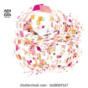 Square pixel multicolored mosaic on white. Transparent overlapping squatters create movement effect. Colorful dynamic geometry. Sport background.