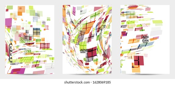 Square pixel multicolored mosaic on white. Transparent overlapping squatters create movement effect. Colorful dynamic geometry. Sport background.