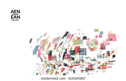 Square pixel multicolored mosaic on white. Transparent overlapping squatters create movement effect. Colorful dynamic geometry. Sport background.