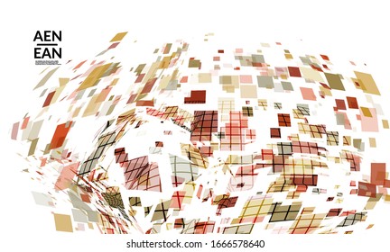 Square pixel multicolored mosaic on white. Transparent overlapping squatters create movement effect. Colorful dynamic geometry. Sport background.