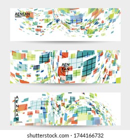 Quadrat Pixel mehrfarbiges Mosaik auf weiß. Transparente, überlappende Ecken erzeugen Bewegungseffekte. Farbvolle dynamische Geometrie. Hintergrund Sport.