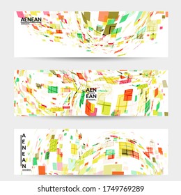 Square pixel multicolored mosaic on white. Transparent overlapping squatters create movement effect. Colorful dynamic geometry. Sport background.