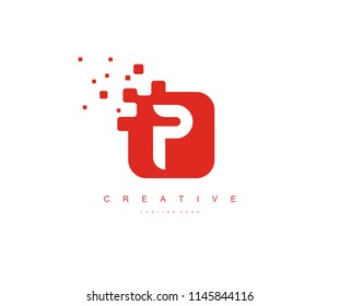 Square Pixel P Letter Vector Logo Design