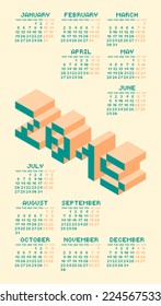 Square Pixel Style Year 2015 Calendar. Vector Illustration