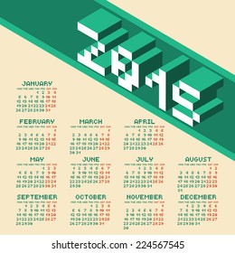 Square Pixel Style Year 2015 Calendar. Vector Illustration