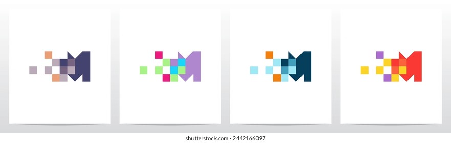 Square Pixel Trail Eroded Letter Initial Logo Design M