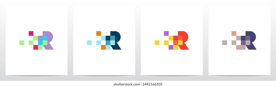 Square Pixel Trail Eroded Letter Initial Logo Design R