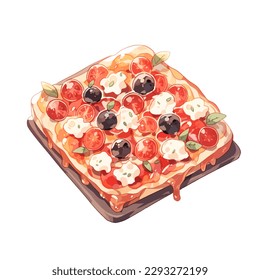 Square pizza isolated on white background