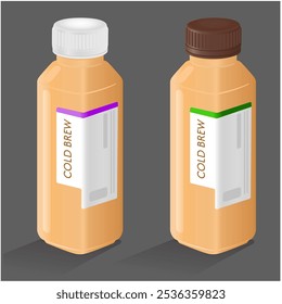 Square plastic bottle with cold brew coffee labeling sticker