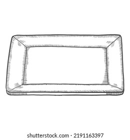 square plate Kitchenware isolated doodle hand drawn sketch with outline style