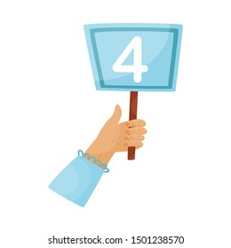 Square plate with the number 4 in hand. Vector illustration on a white background.