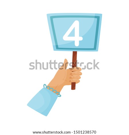 Square plate with the number 4 in hand. Vector illustration on a white background.