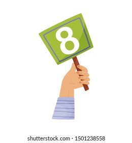 Square plate with the number 8 in hand. Vector illustration on a white background.