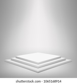 Square Platform/Podium with steps in studio background and lighting. Vector illustration.