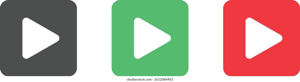 Square Play Icon Button Set Flat icons on buttons in different colors