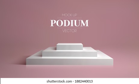 Podio cuadrado sobre fondo rosado en estilo 3d. Podio de fondo cosmético. Ilustración vectorial de estudio de plataforma.