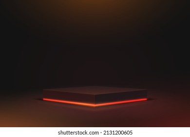 Square podium with Orange lights. Vector illustration