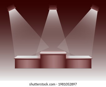 Square podium with a reddish stage background