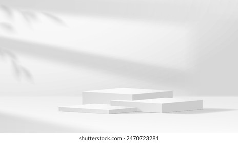 Square podium in soft shadows realistic vector illustration. Advertisement place. Product stand in showroom 3d object on white background