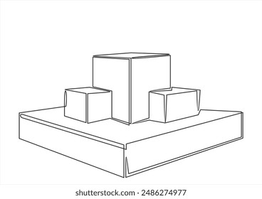 square podiums or stages. Perfect for demonstrating your product. Front view. Three dimensional.continuous line logo design. 