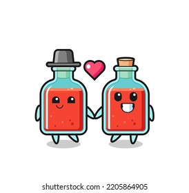 square poison bottle cartoon character couple with fall in love gesture , cute design