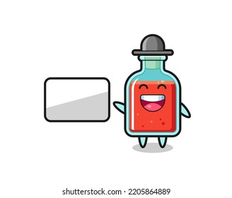 square poison bottle cartoon illustration doing a presentation , cute design