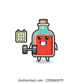 square poison bottle mascot cartoon doing fitness with dumbbell , cute design