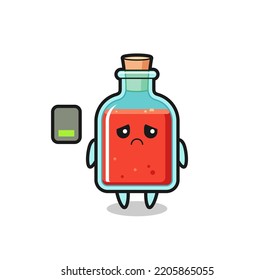 square poison bottle mascot character doing a tired gesture , cute design