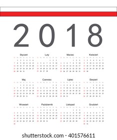 Square Polish 2018 year vector calendar. Week starts from Sunday.