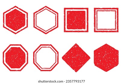 Square and polygonal red blurred Japanese style stamp set