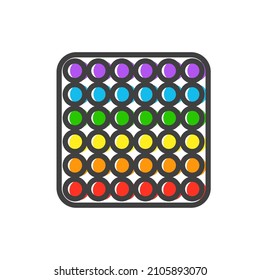 Square pop it linear icon. Trendy anti-stress game for kids and adults. Hand fidget toy with push bubbles in rainbow colors. Vector illustration isolated on white background.