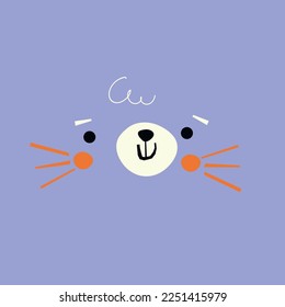 retrato cuadrado de una liebre.  ilustración del vector de la cara de conejo