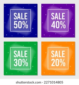 Square post collection. Colorful discount pack. Banner template design for social media and website. Sale shopping poster. Vector abstract stock illustration