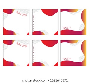 square post or story template for social media apps with organic red and orange shape and line pattern