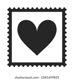 Square postage stamp with love heart in vector illustration