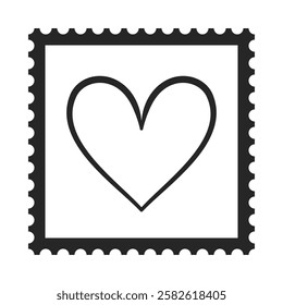 Square postage stamp with love heart in vector illustration