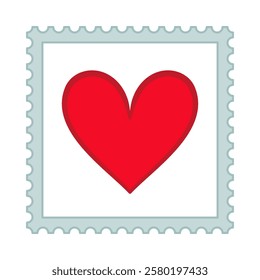 Square postage stamp with red love heart in vector illustration