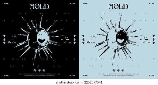 Afiche cuadrado con un ojo de punta en 3D. Impresión abstracta con ruido, para ropa de calle, imprimir para camisetas y sudaderas con fondo negro